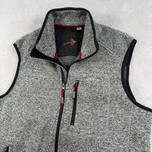 Orvis Vest Mens M Full Zip Outdoor Fishing Sweater Fleece Camping Layer Gray Red